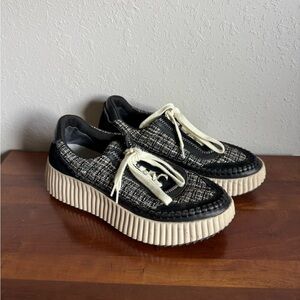 Dolce Vita Black Tweed Dolen Lace Up Fashion Sneaker Womens 7.5 Blokecore